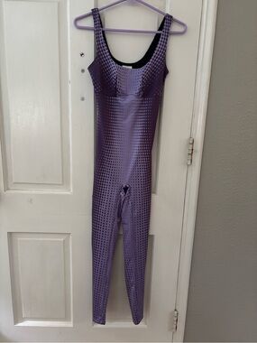 Yitty Headliner Shaping Catsuit Unitard Purple Polka Dot Spandex Women Small